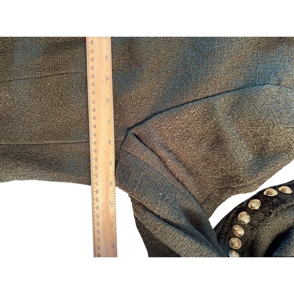 Zara Womens L Blazer NWT Olive Green Tweed Gold Buttons Shoulderpads - Picture 9 of 10
